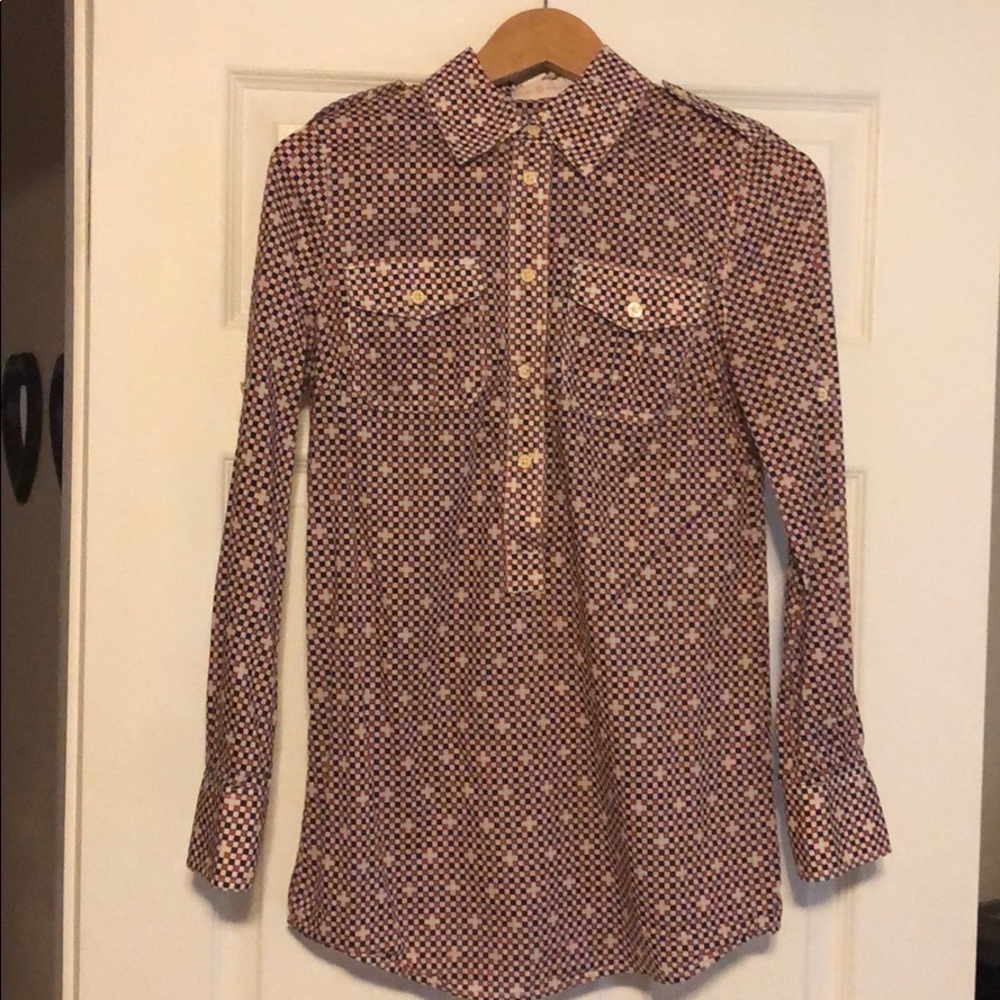 Tory Burch navy and red checkered tunic